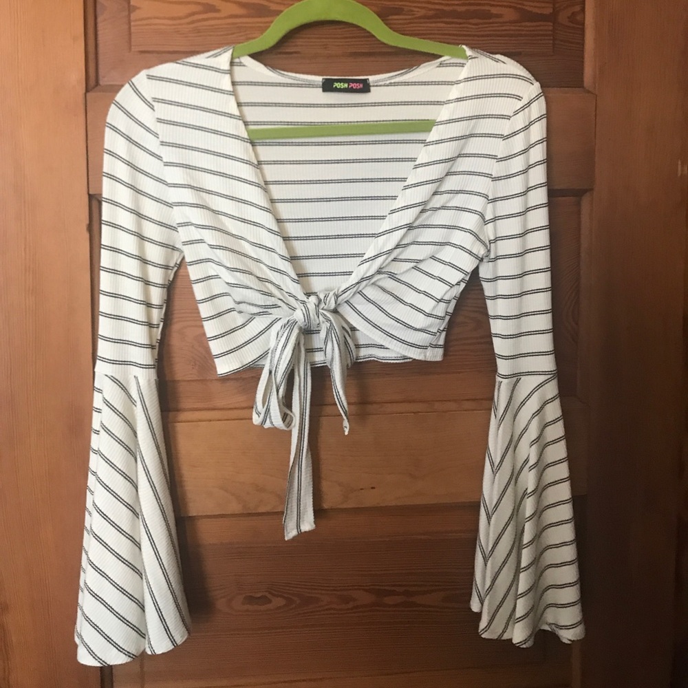 Cropped wrap around shirt with bell sleeves